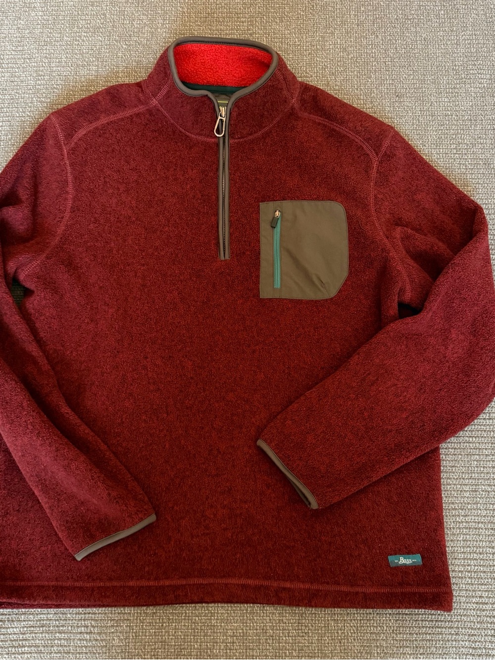G.H. Bass & Co. Men’s Burgundy Quarter-Zip Pullover with Contrast Pocket